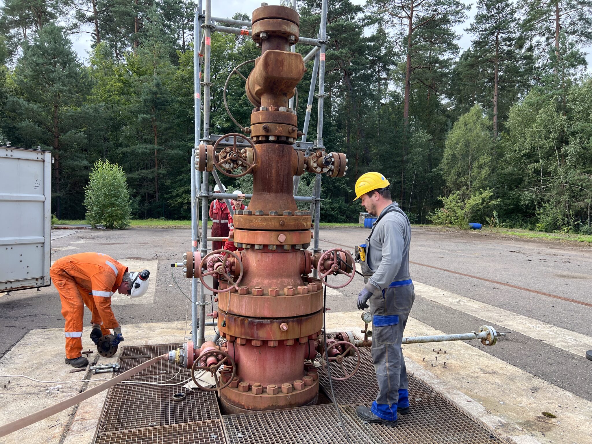 Equipment being run into a geothermal well